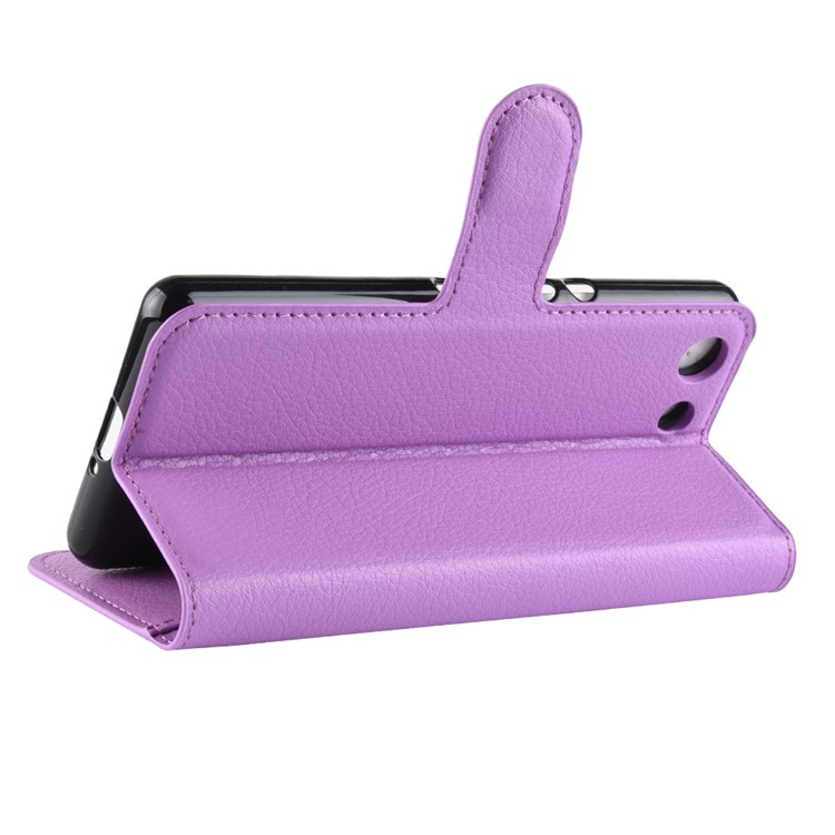 Litchi Texture Wallet Leather Cover Shell for Sony Xperia XZ4 Compact - Purple-5