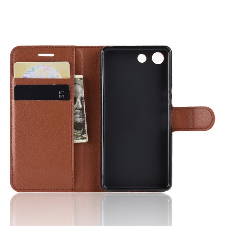 Litchi Texture Wallet Leather Phone Casing for Sony Xperia XZ4 Compact - Brown-3