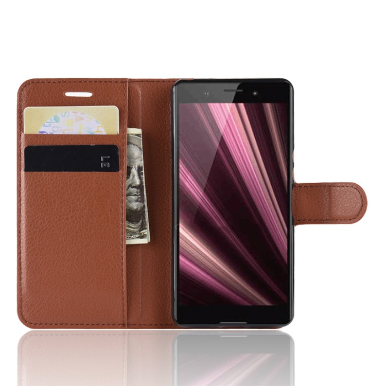 Litchi Texture Wallet Leather Phone Casing for Sony Xperia XZ4 Compact - Brown-4