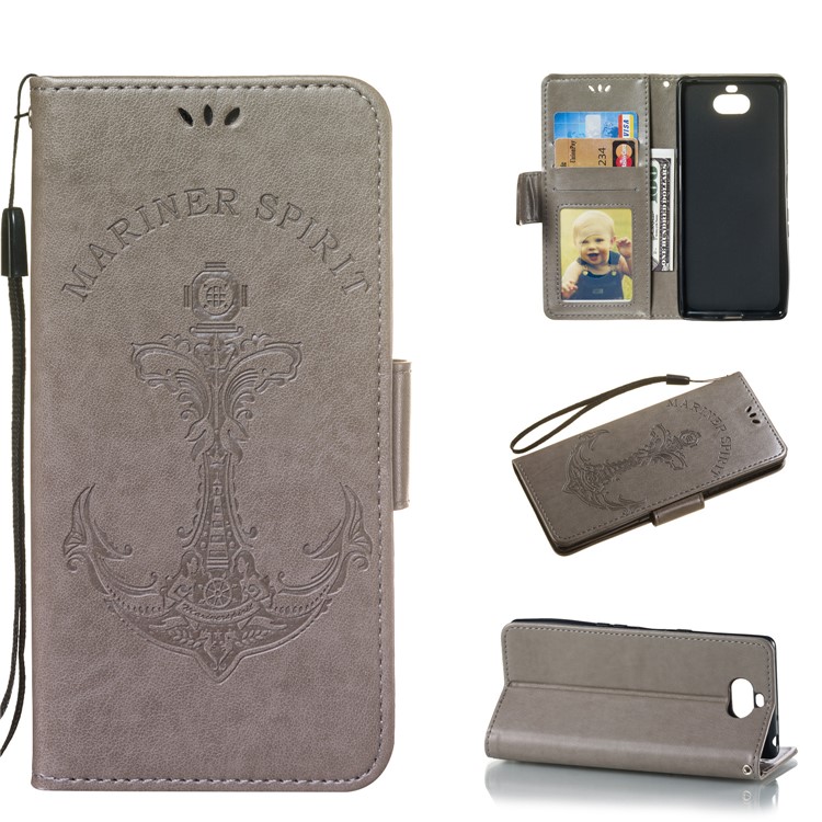 Imprint Anchor Wallet Leather Mobile Case for Sony Xperia 10 - Grey-1