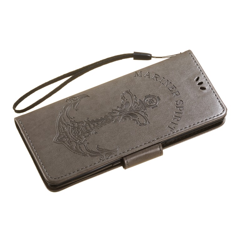 Imprint Anchor Wallet Leather Mobile Case for Sony Xperia 10 - Grey-6