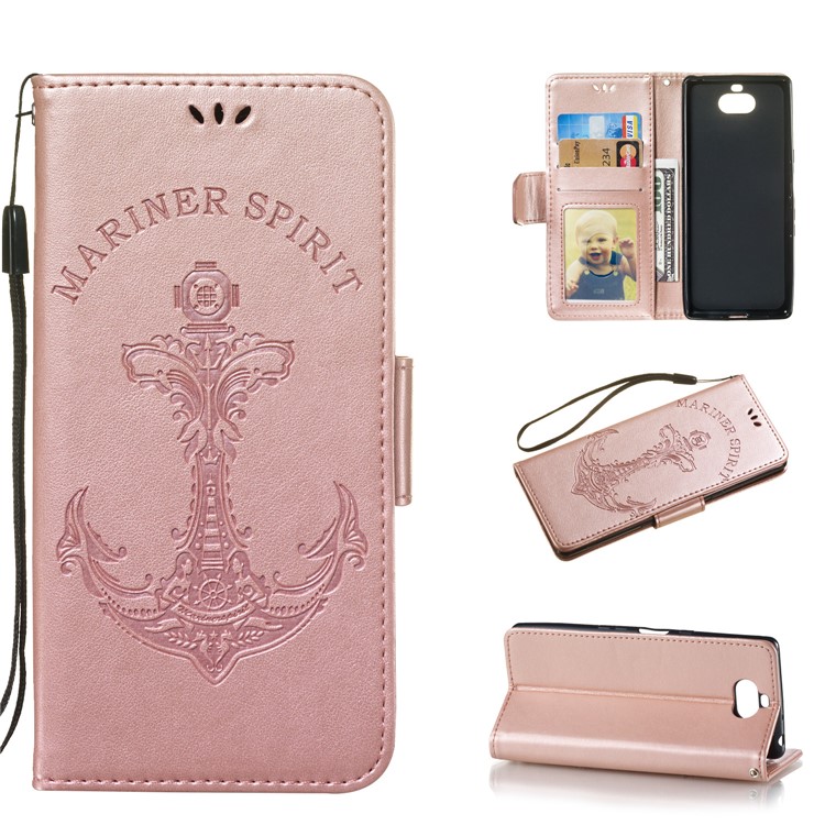Imprint Anchor Wallet Leather Mobile Shell for Sony Xperia 10 - Rose Gold-1