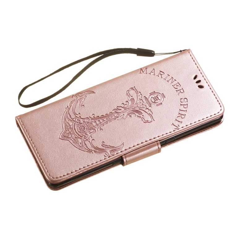Imprint Anchor Wallet Leather Mobile Shell for Sony Xperia 10 - Rose Gold-6