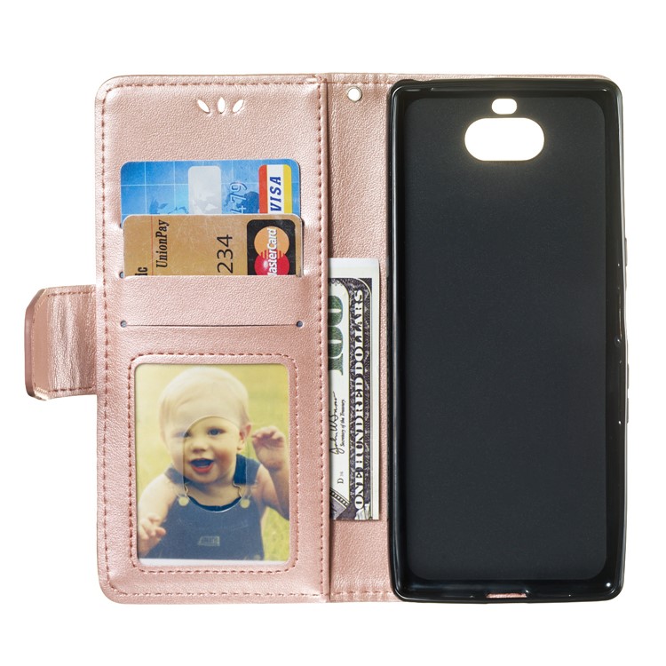 Imprint Anchor Wallet Leather Mobile Shell for Sony Xperia 10 - Rose Gold-8