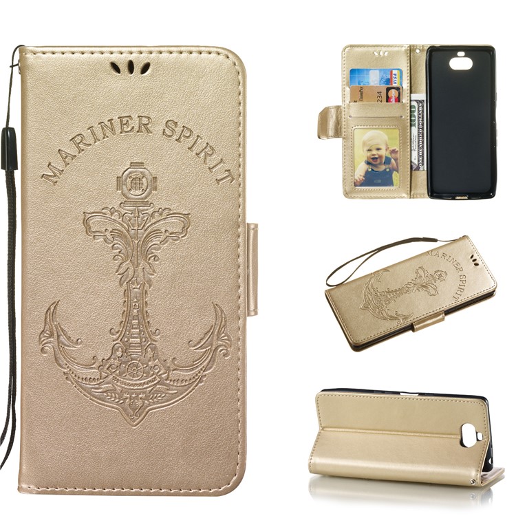 Imprint Anchor Wallet Leather Mobile Casing for Sony Xperia 10 - Gold-1
