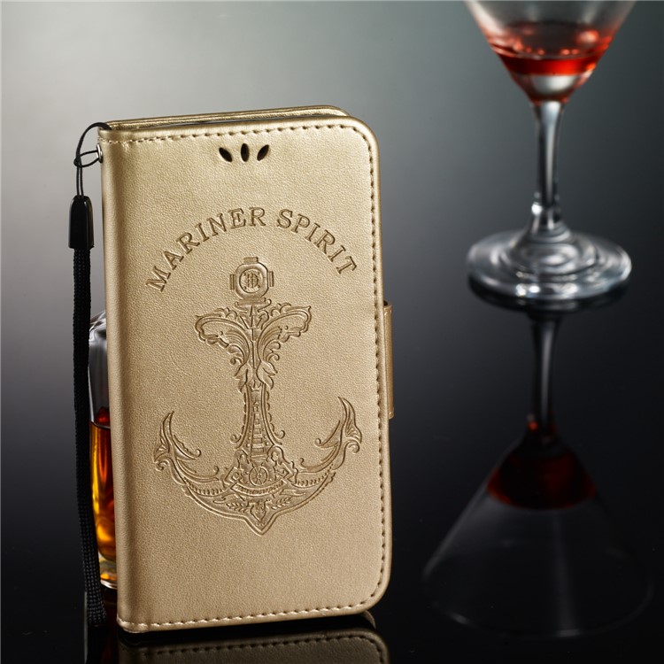 Imprint Anchor Wallet Leather Mobile Casing for Sony Xperia 10 - Gold-10