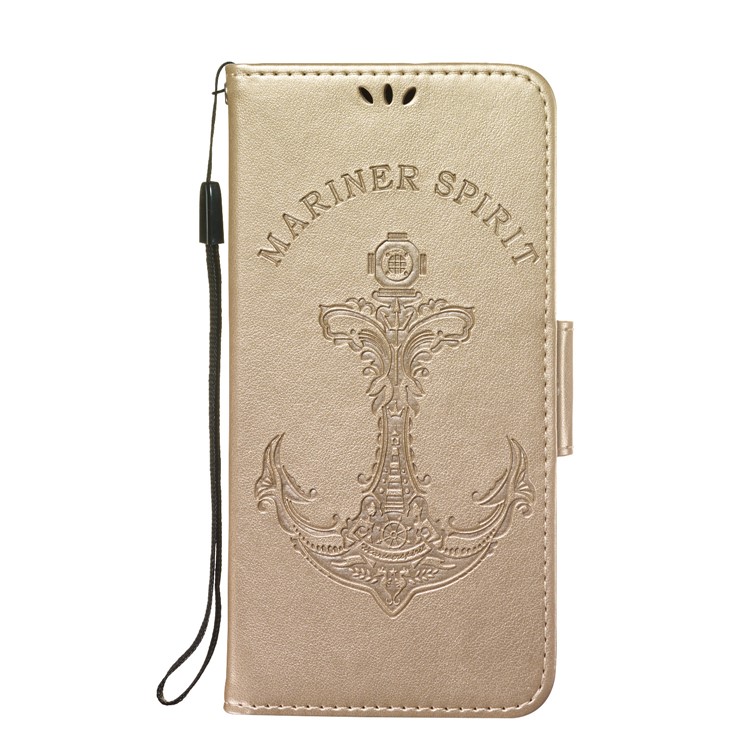 Imprint Anchor Wallet Leather Mobile Casing for Sony Xperia 10 - Gold-2