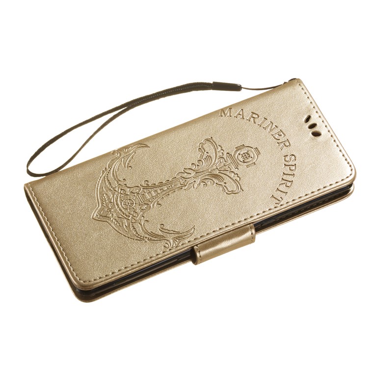 Imprint Anchor Wallet Leather Mobile Casing for Sony Xperia 10 - Gold-6