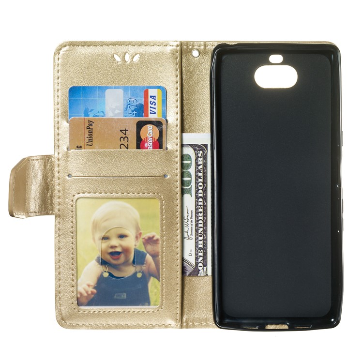 Imprint Anchor Wallet Leather Mobile Casing for Sony Xperia 10 - Gold-8