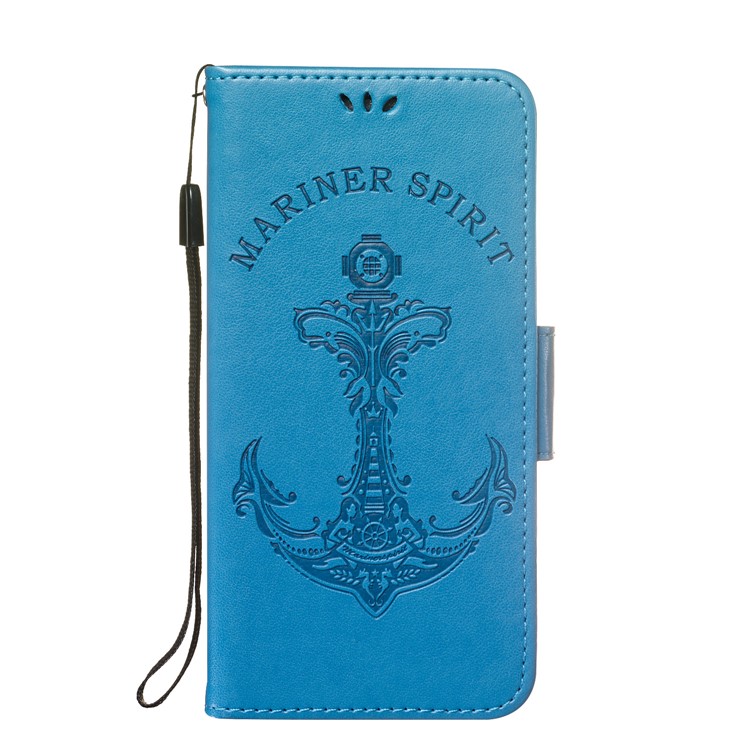 Imprint Anchor Wallet Leather Cell Phone Case for Sony Xperia 10 - Blue-2