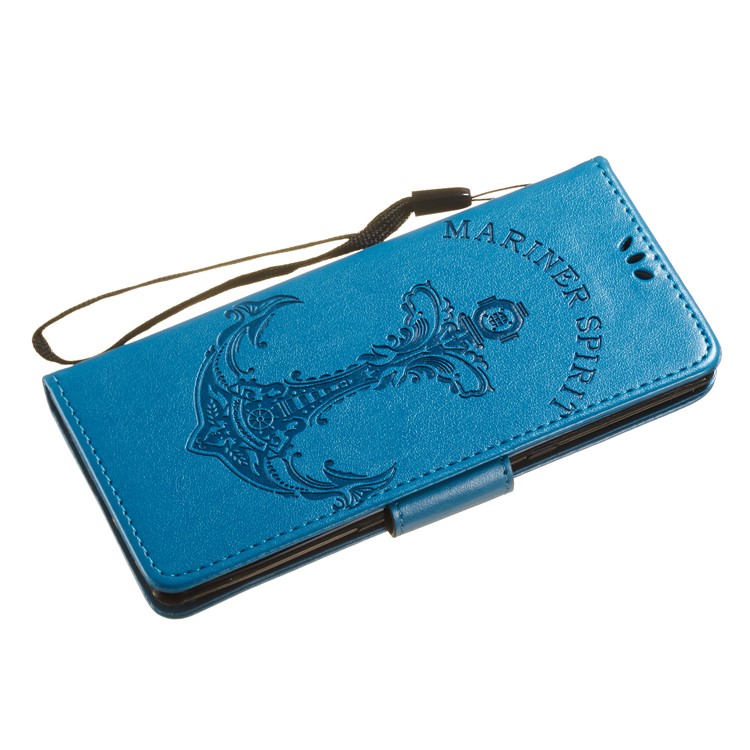 Imprint Anchor Wallet Leather Cell Phone Case for Sony Xperia 10 - Blue-6
