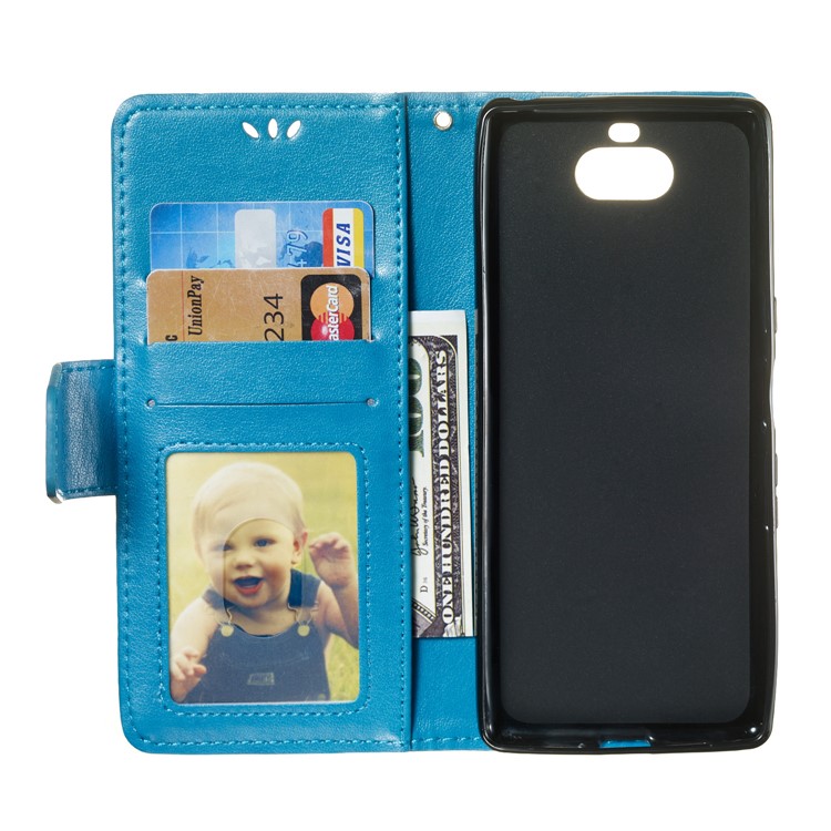 Imprint Anchor Wallet Leather Cell Phone Case for Sony Xperia 10 - Blue-8