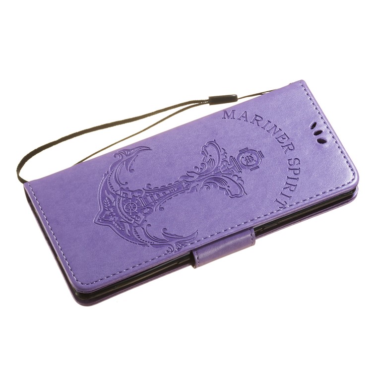 Imprint Anchor Wallet Stand Leather Flip Case for Sony Xperia 10 - Purple-6