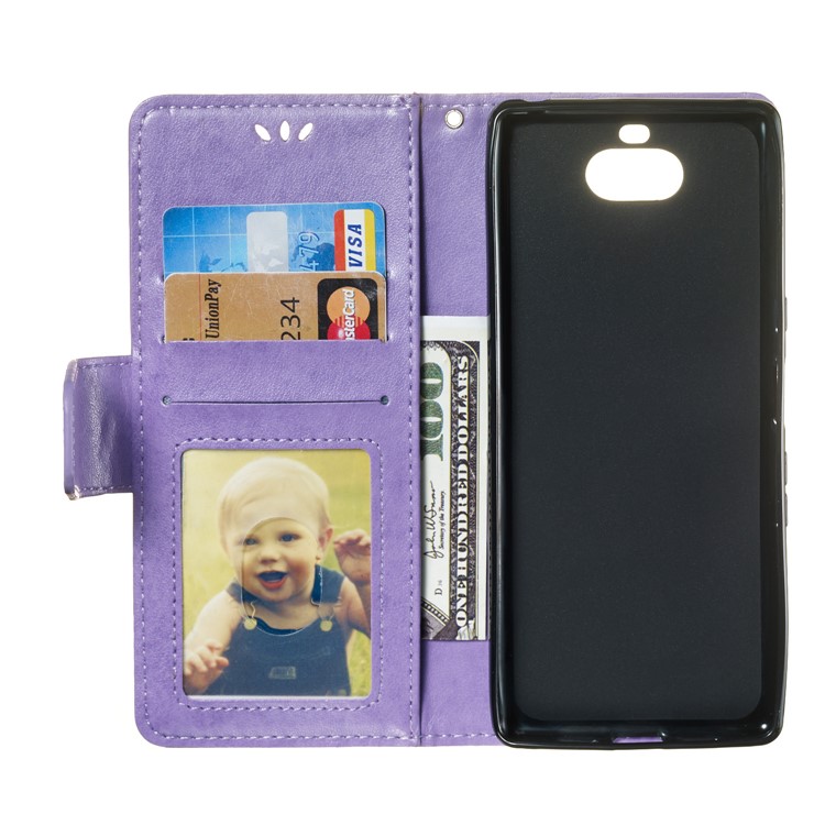 Imprint Anchor Wallet Stand Leather Flip Case for Sony Xperia 10 - Purple-8