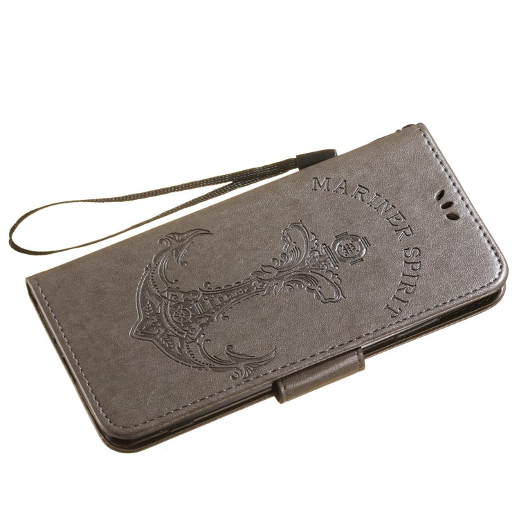 Imprint Anchor Wallet Leather Stand Case for Sony Xperia XZ3 - Grey-6