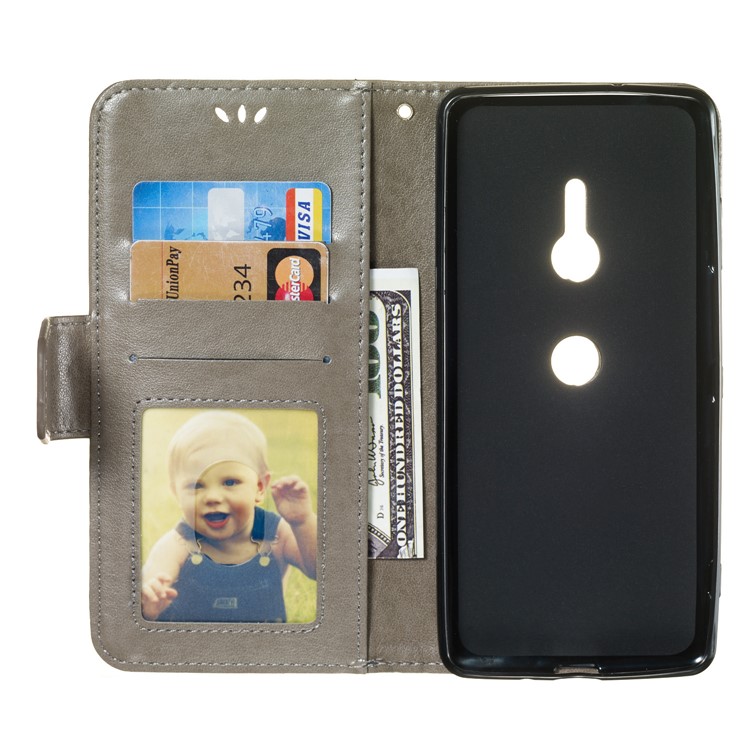 Imprint Anchor Wallet Leather Stand Case for Sony Xperia XZ3 - Grey-8