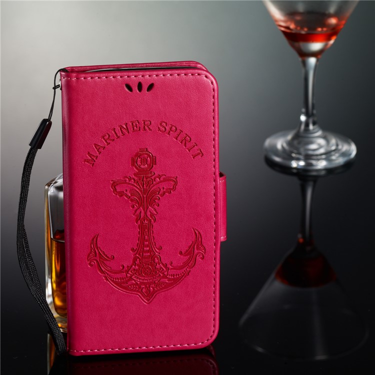 Imprint Anchor Wallet Leather Stand Cover for Sony Xperia XZ3 - Rose-10