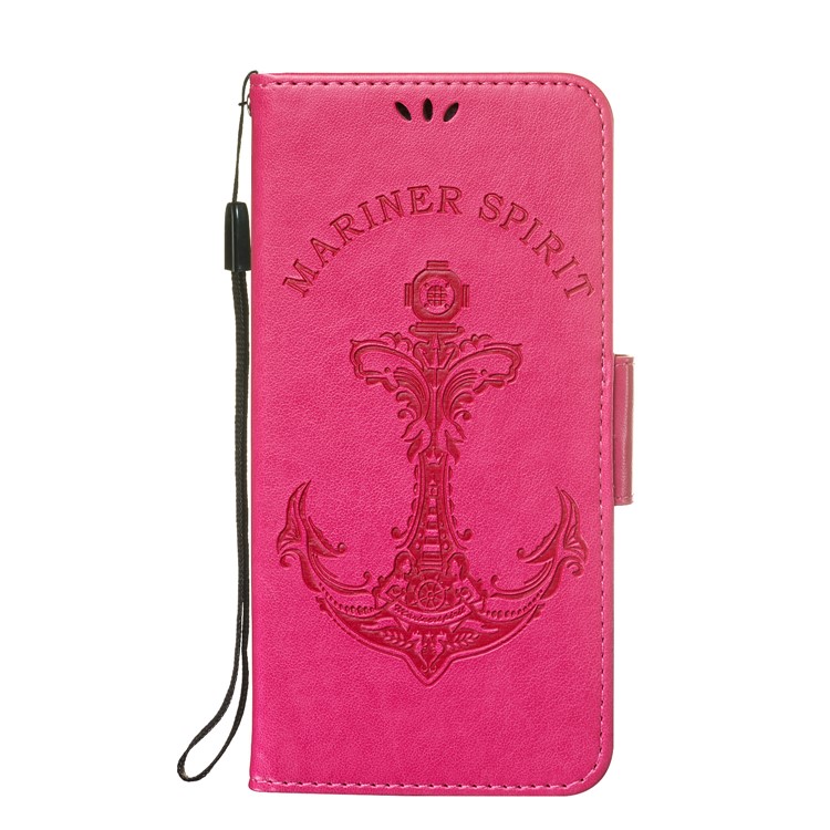 Imprint Anchor Wallet Leather Stand Cover for Sony Xperia XZ3 - Rose-2