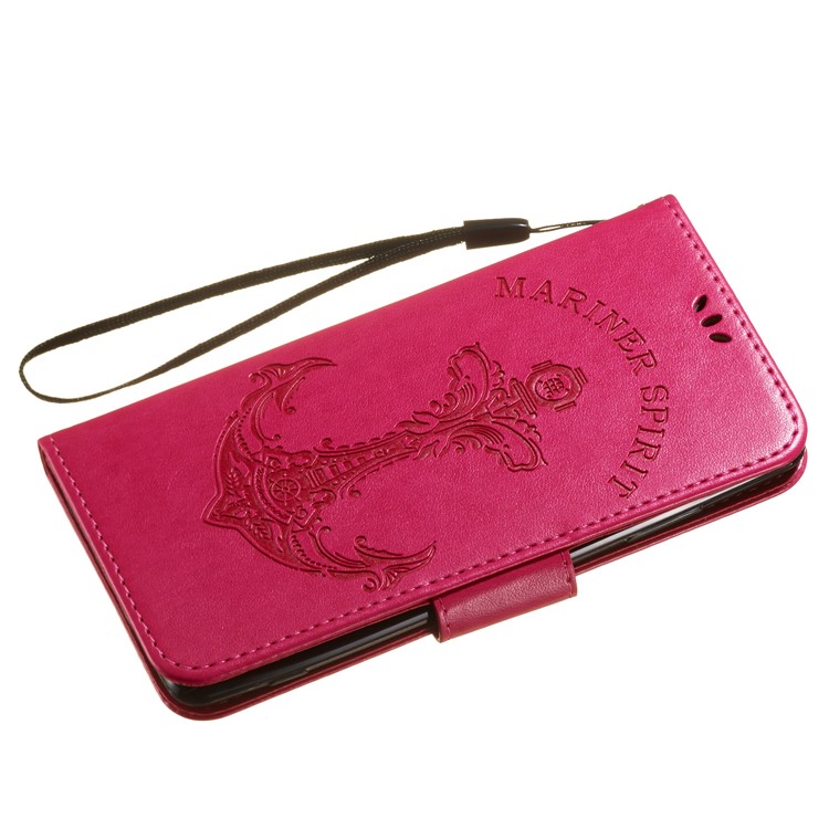 Imprint Anchor Wallet Leather Stand Cover for Sony Xperia XZ3 - Rose-6