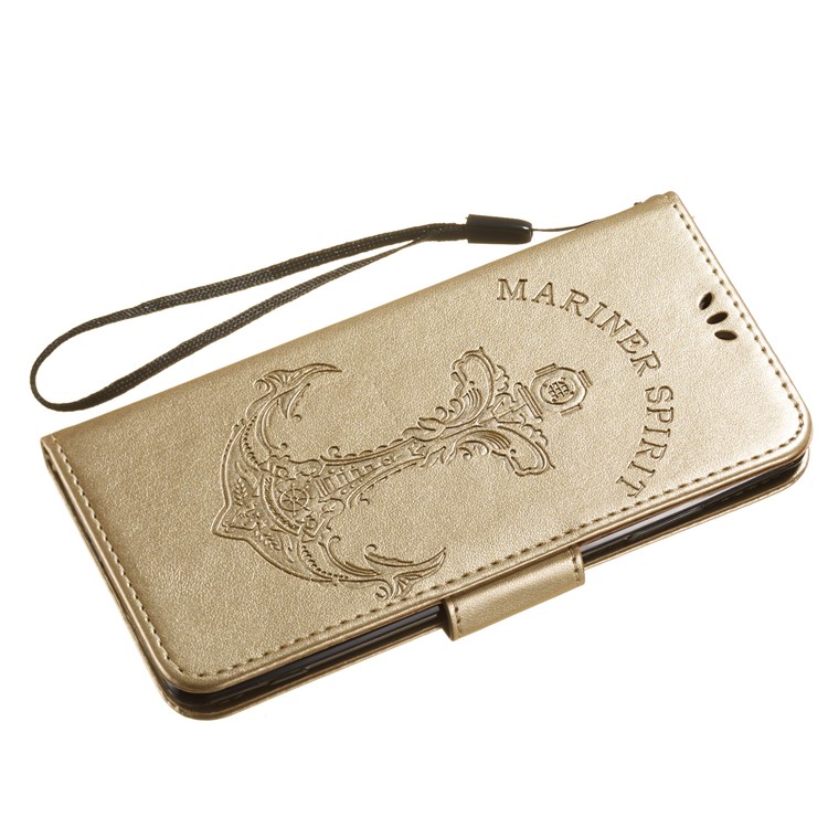 Imprint Anchor Wallet Leather Mobile Shell for Sony Xperia XZ3 - Gold-6