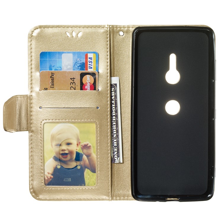 Imprint Anchor Wallet Leather Mobile Shell for Sony Xperia XZ3 - Gold-8