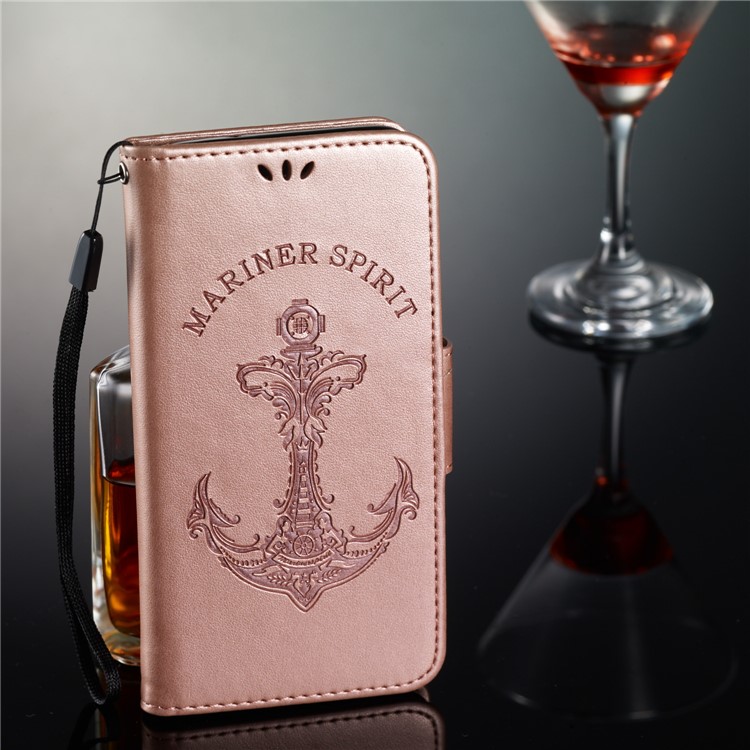 Imprint Anchor Wallet Leather Protective Case for Sony Xperia XZ3 - Rose Gold-10