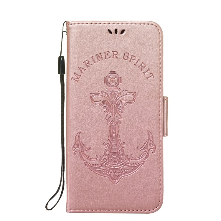 Imprint Anchor Wallet Leather Protective Case for Sony Xperia XZ3 - Rose Gold-2