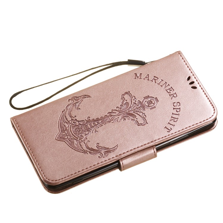 Imprint Anchor Wallet Leather Protective Case for Sony Xperia XZ3 - Rose Gold-6