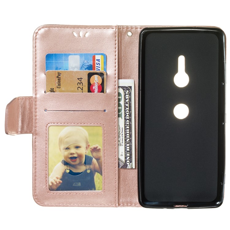 Imprint Anchor Wallet Leather Protective Case for Sony Xperia XZ3 - Rose Gold-8