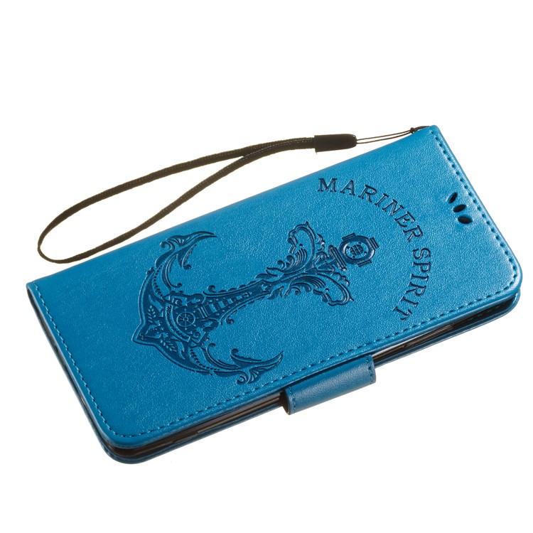 Imprint Anchor Wallet Leather Phone Casing Cover for Sony Xperia XZ3 - Blue-6