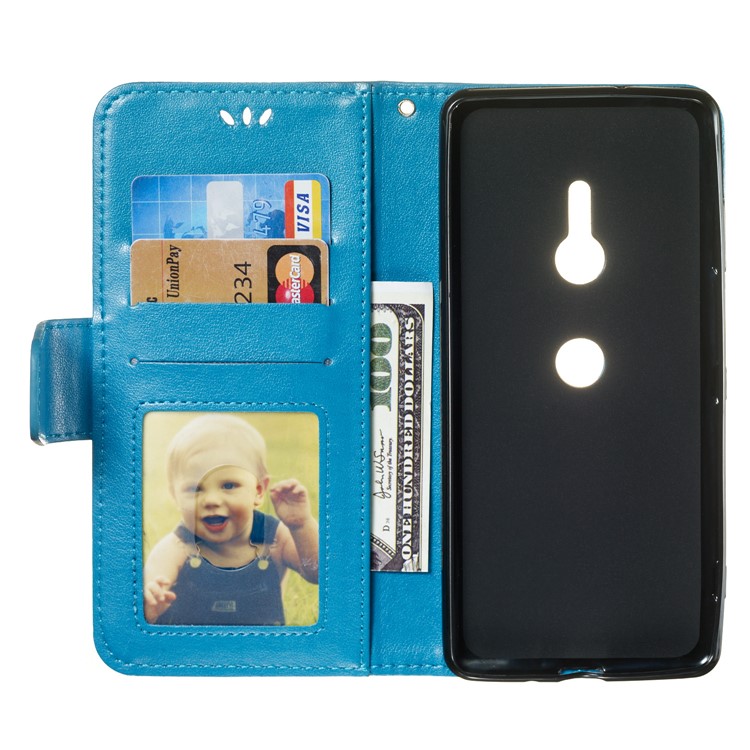 Imprint Anchor Wallet Leather Phone Casing Cover for Sony Xperia XZ3 - Blue-8