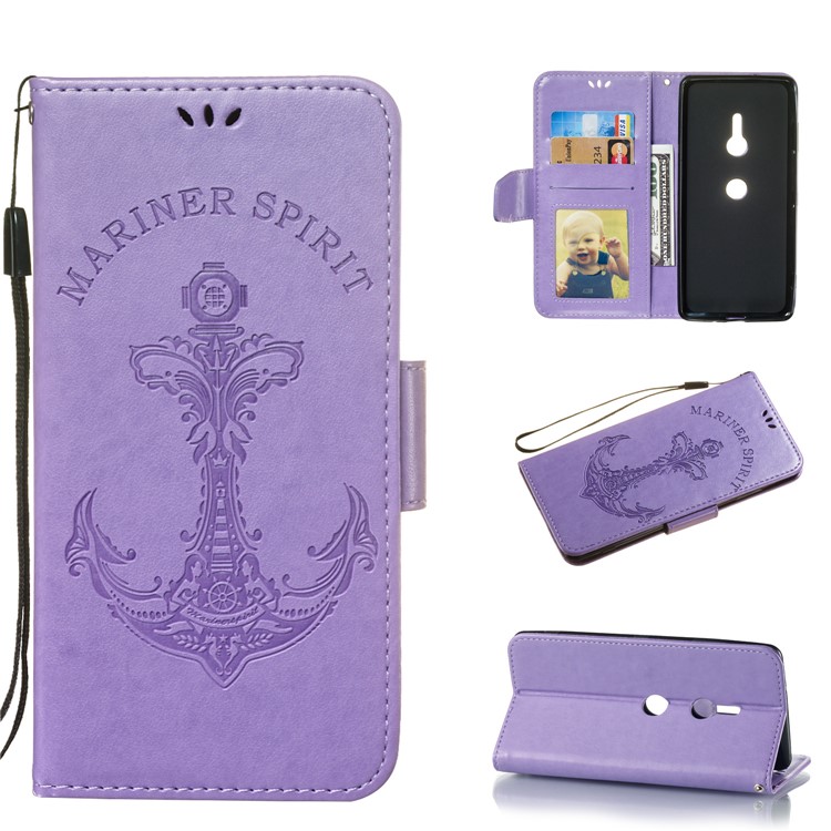 Imprint Anchor Wallet Leather Protector Shell for Sony Xperia XZ3 - Purple-1