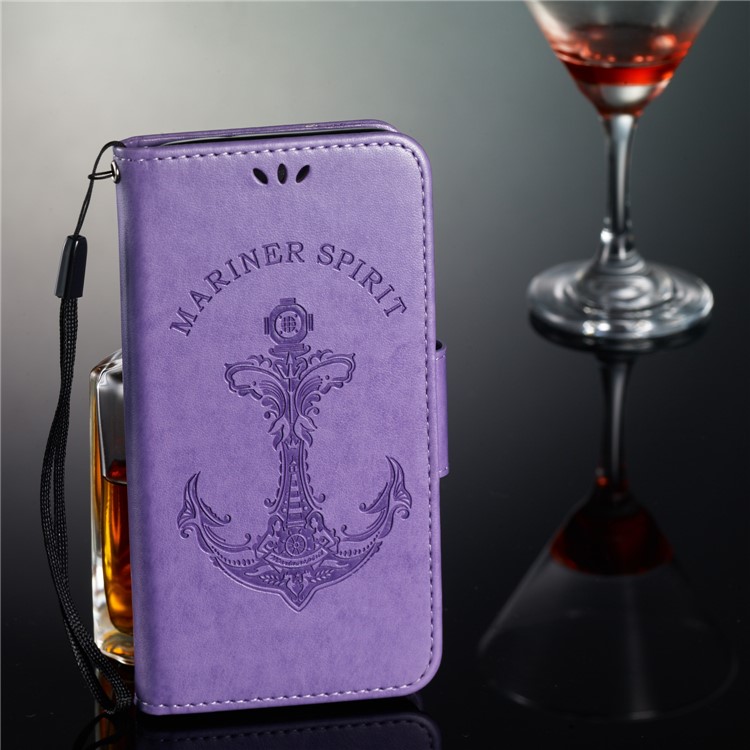 Imprint Anchor Wallet Leather Protector Shell for Sony Xperia XZ3 - Purple-10
