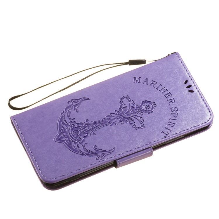 Imprint Anchor Wallet Leather Protector Shell for Sony Xperia XZ3 - Purple-6