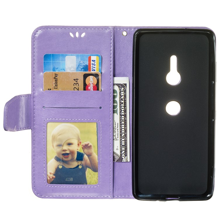 Imprint Anchor Wallet Leather Protector Shell for Sony Xperia XZ3 - Purple-8