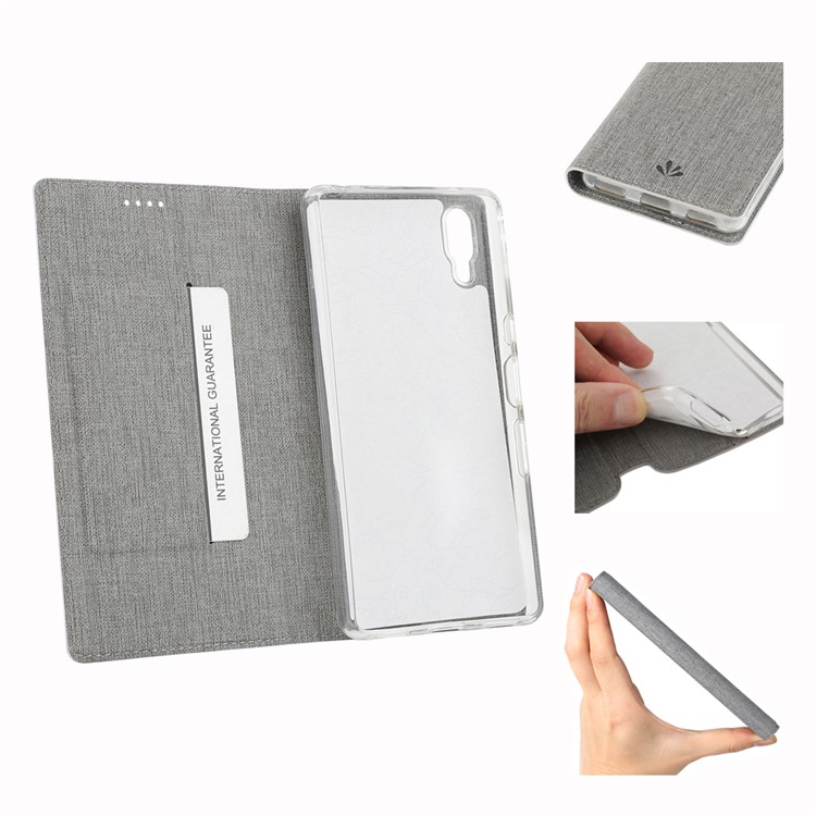 VILI DMX Cross Texture Card Holder Leather Stand Case for Sony Xperia L3 - Grey-12