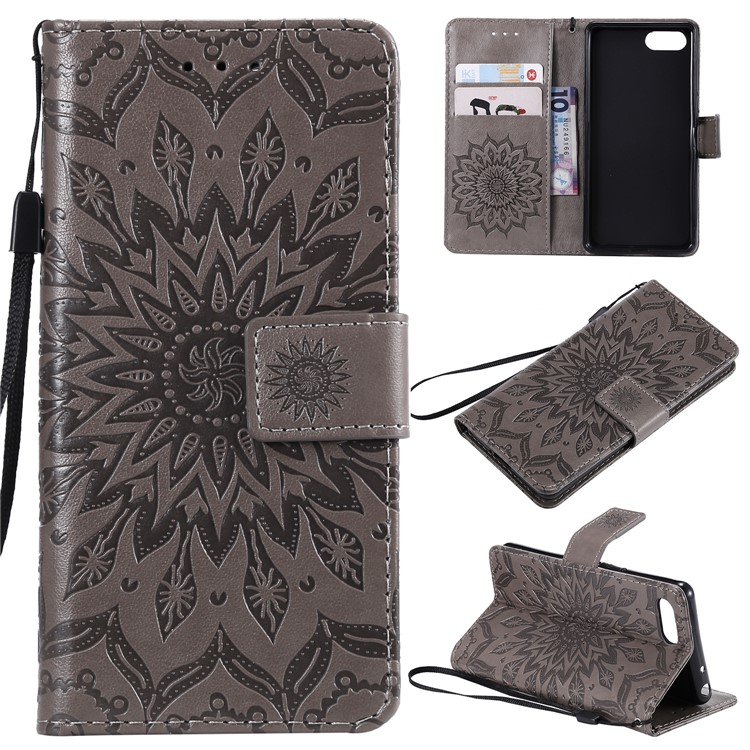 Imprint Sunflower PU Leather Mobile Phone Case with Wallet Stand for Sony Xperia XZ4 Compact - Grey-1