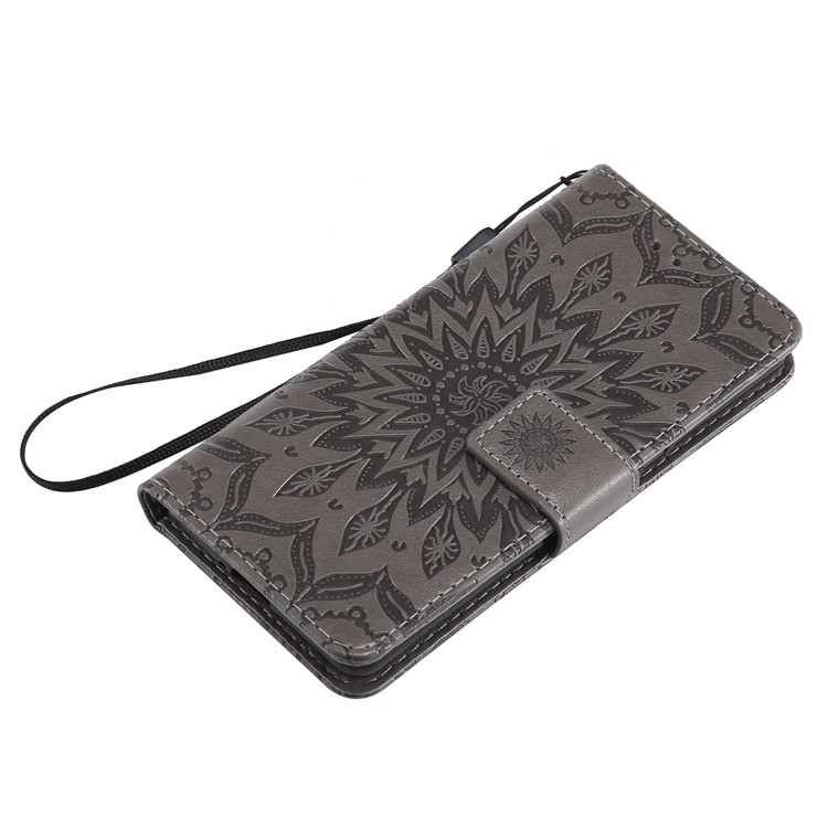 Imprint Sunflower PU Leather Mobile Phone Case with Wallet Stand for Sony Xperia XZ4 Compact - Grey-5