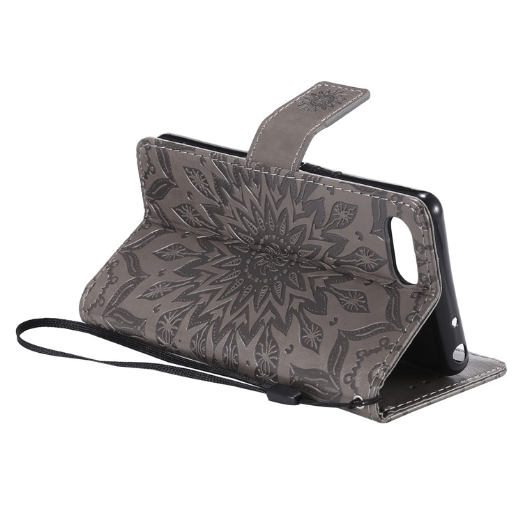 Imprint Sunflower PU Leather Mobile Phone Case with Wallet Stand for Sony Xperia XZ4 Compact - Grey-7