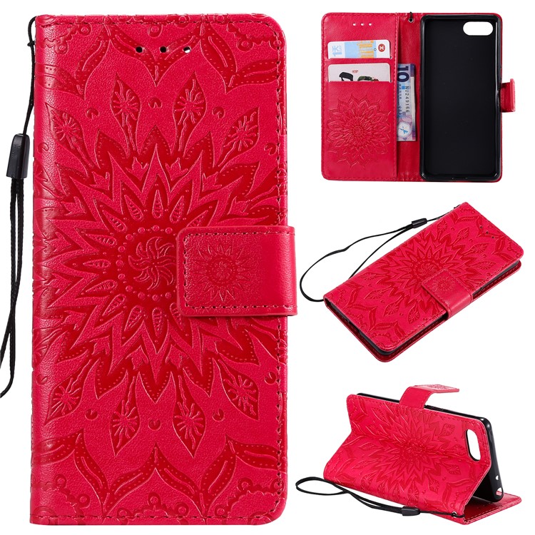 Imprint Sunflower PU Leather Mobile Phone Case with Wallet Stand for Sony Xperia XZ4 Compact - Red-1