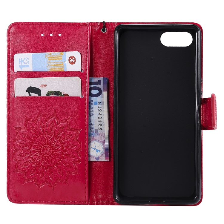 Imprint Sunflower PU Leather Mobile Phone Case with Wallet Stand for Sony Xperia XZ4 Compact - Red-4