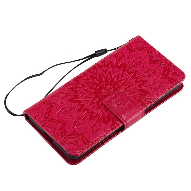 Imprint Sunflower PU Leather Mobile Phone Case with Wallet Stand for Sony Xperia XZ4 Compact - Red-5