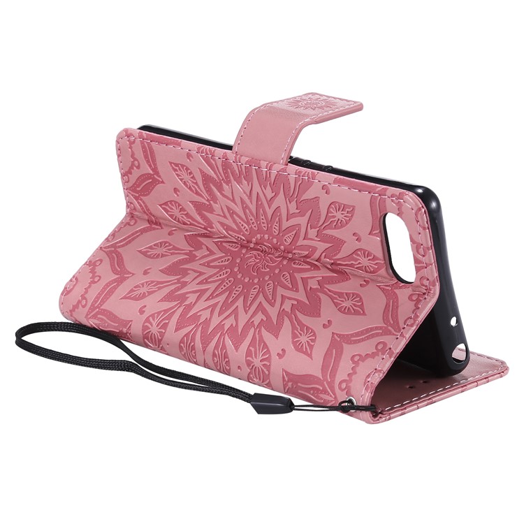 Imprint Sunflower PU Leather Mobile Phone Case with Wallet Stand for Sony Xperia XZ4 Compact - Pink-7