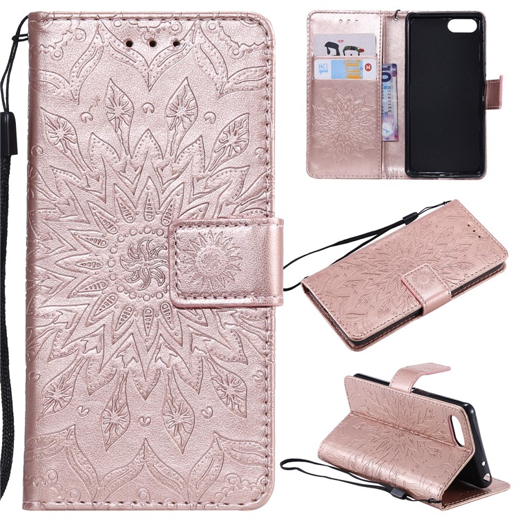 Imprint Sunflower PU Leather Mobile Phone Case with Wallet Stand for Sony Xperia XZ4 Compact - Rose Gold-1