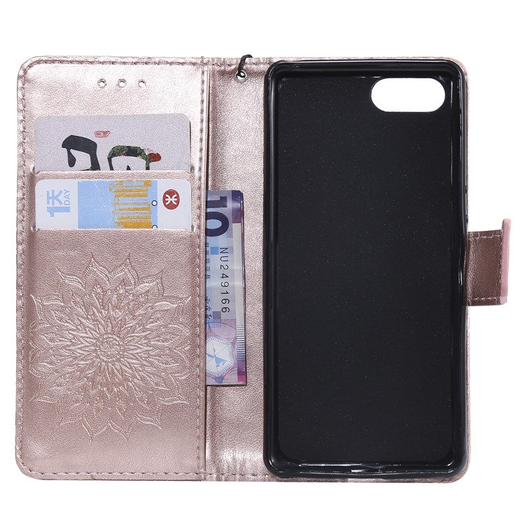 Imprint Sunflower PU Leather Mobile Phone Case with Wallet Stand for Sony Xperia XZ4 Compact - Rose Gold-4
