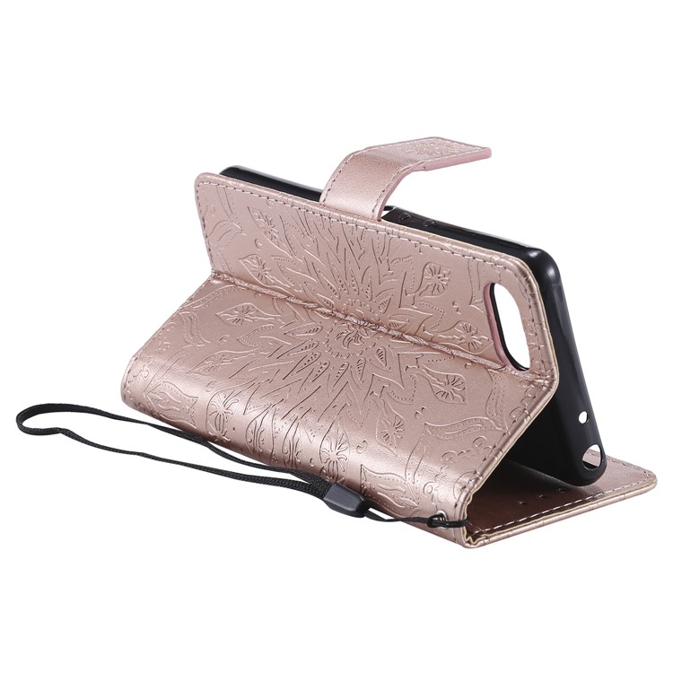 Imprint Sunflower PU Leather Mobile Phone Case with Wallet Stand for Sony Xperia XZ4 Compact - Rose Gold-7