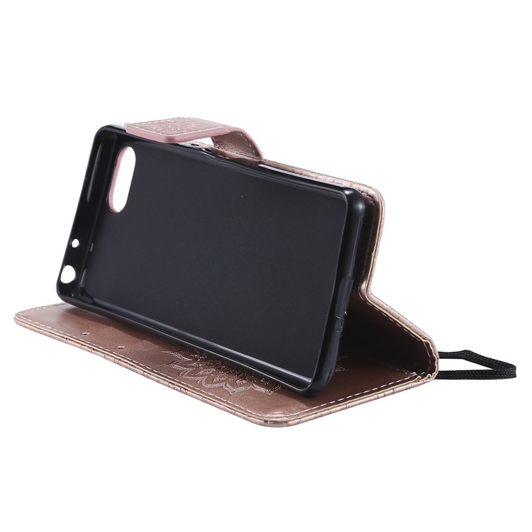 Imprint Sunflower PU Leather Mobile Phone Case with Wallet Stand for Sony Xperia XZ4 Compact - Rose Gold-8