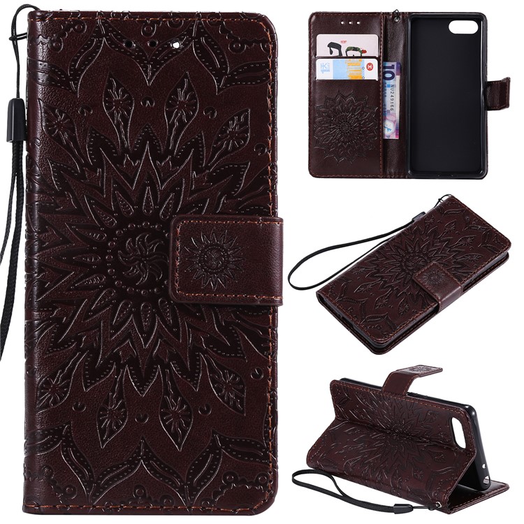 Imprint Sunflower PU Leather Mobile Phone Case with Wallet Stand for Sony Xperia XZ4 Compact - Brown-1