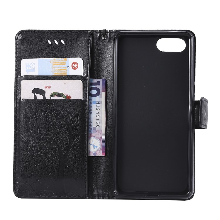 Imprint Cat and Tree Wallet Stand PU Leather Case for Sony Xperia XZ4 Compact - Black-4