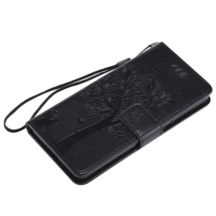 Imprint Cat and Tree Wallet Stand PU Leather Case for Sony Xperia XZ4 Compact - Black-5